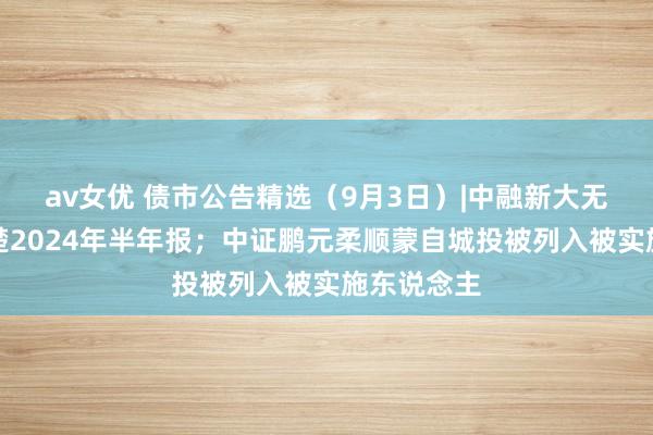 av女优 债市公告精选（9月3日）|中融新大无法定期清楚2024年半年报；中证鹏元柔顺蒙自城投被列入被实施东说念主