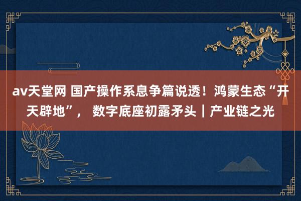 av天堂网 国产操作系息争篇说透！鸿蒙生态“开天辟地”， 数字底座初露矛头｜产业链之光
