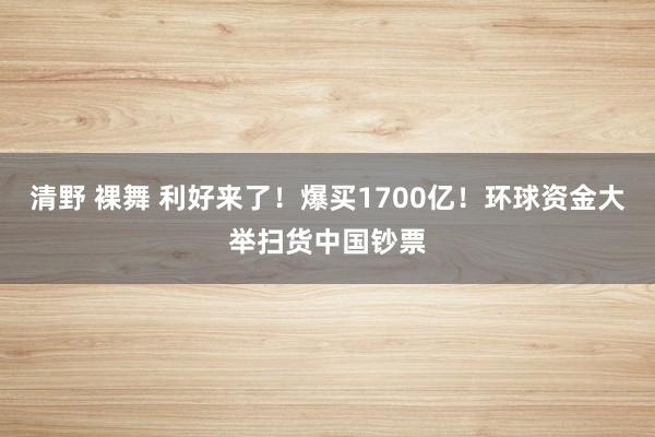 清野 裸舞 利好来了！爆买1700亿！环球资金大举扫货中国钞票
